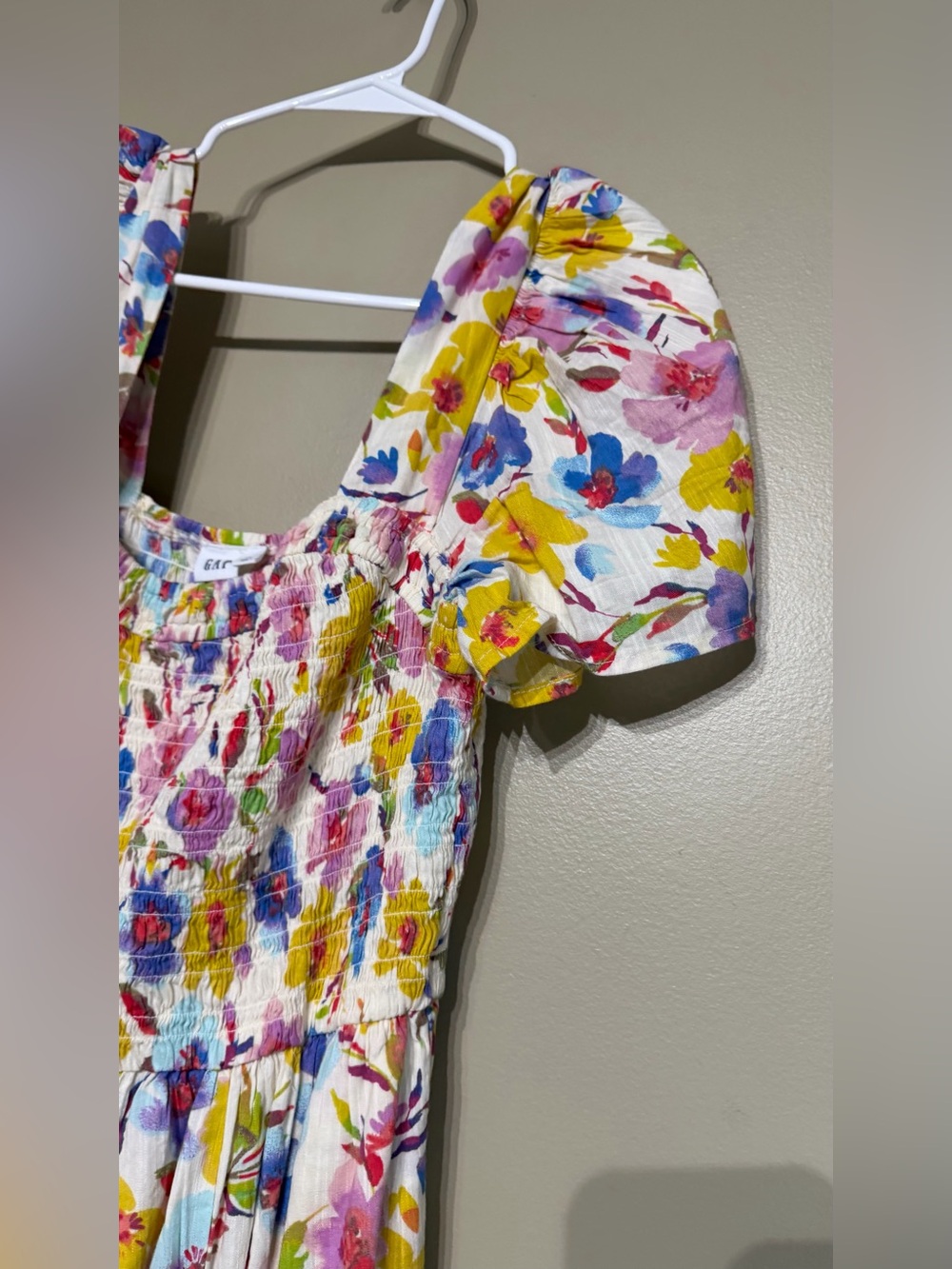 NWT GAP Print Smocked Puff Sleeve Midi Dress - Picture 10 of 13